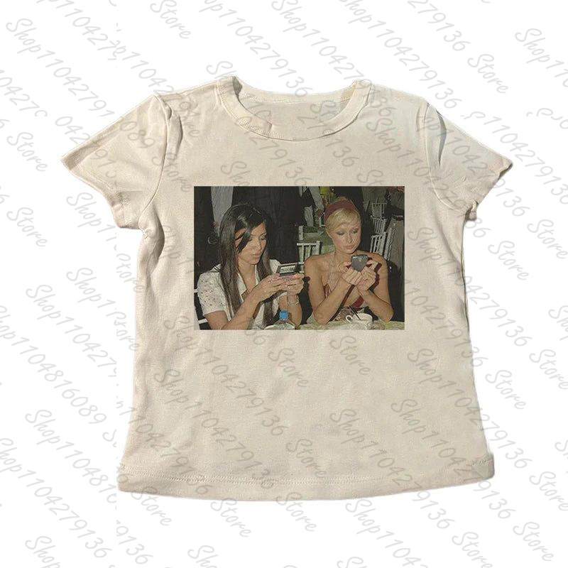 Y2K Graphic Baby Tee Crop - 2000'ler Punk Kadın Kısa Kollu Dar