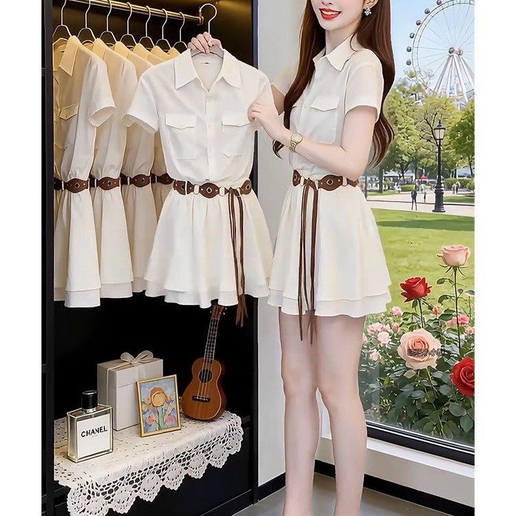 Korean Style A Line Shirt Dress - Kore Tarzı Kısa Kollu Gömlek Elbise