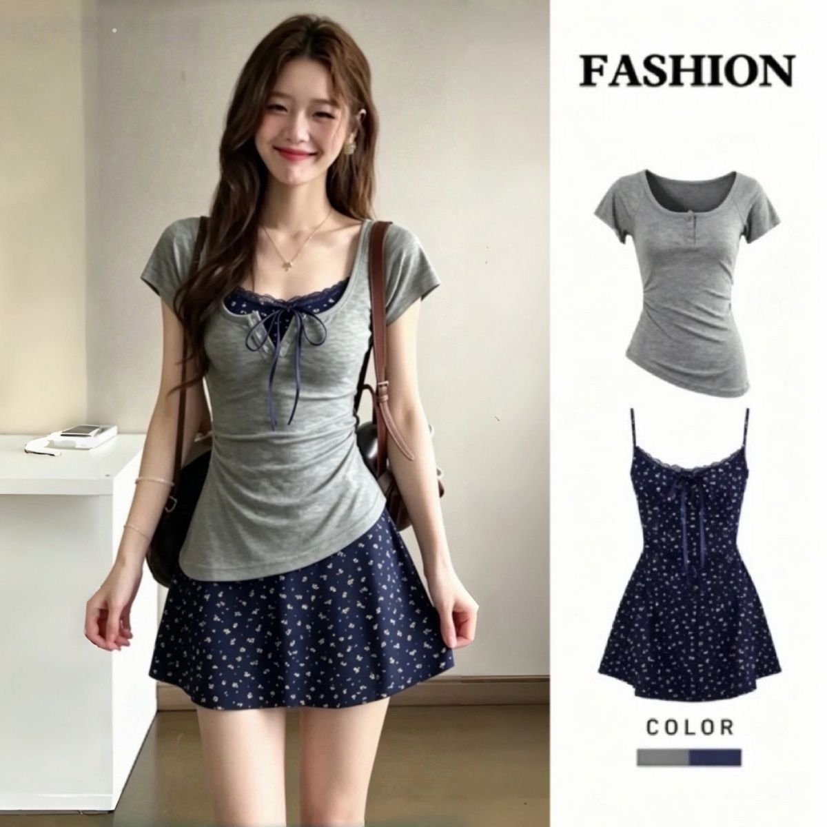 Korean Style A Line Shirt Dress - Kadın Fransız Zarif İnce Dantel Mini