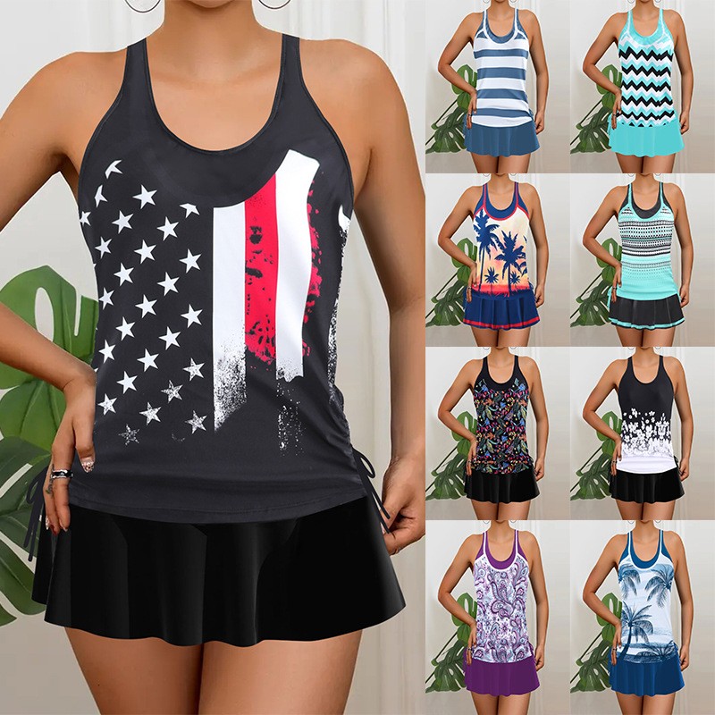 Skirts - Tankini Kadın Bikini Kolsuz Atlet Etekli