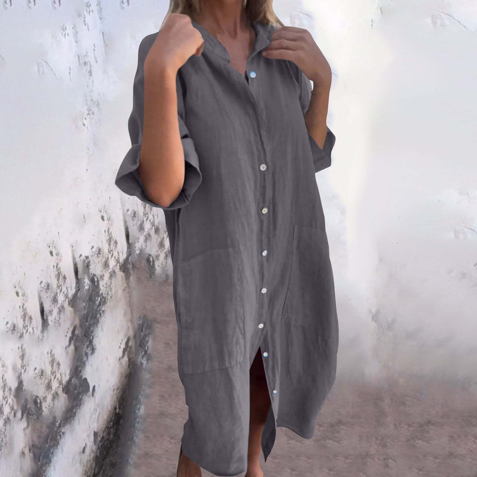 Casual Loose Linen Shirt Dress - 2025 Yeni Avrupa ve Amerikan İlkbahar