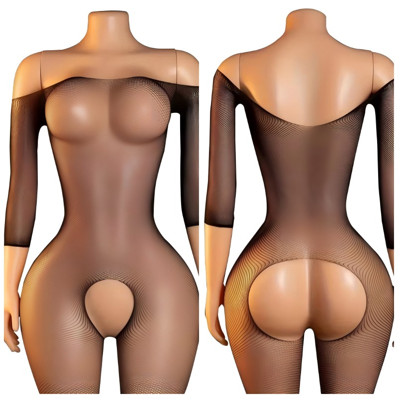 Lingerie - Seksi Açık Kasıklı Külotlu Çorap Kadın