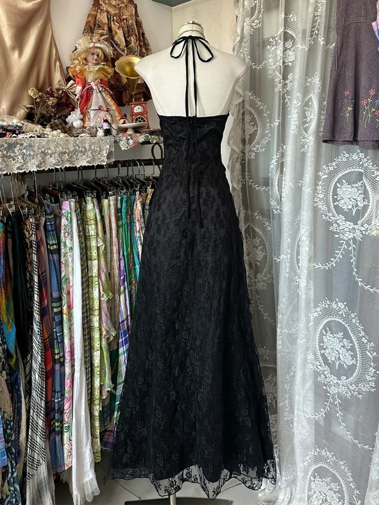 Y2K Backless Halter Mini Dress - Y2k Vintage Halter Kolsuz Elbise Düz
