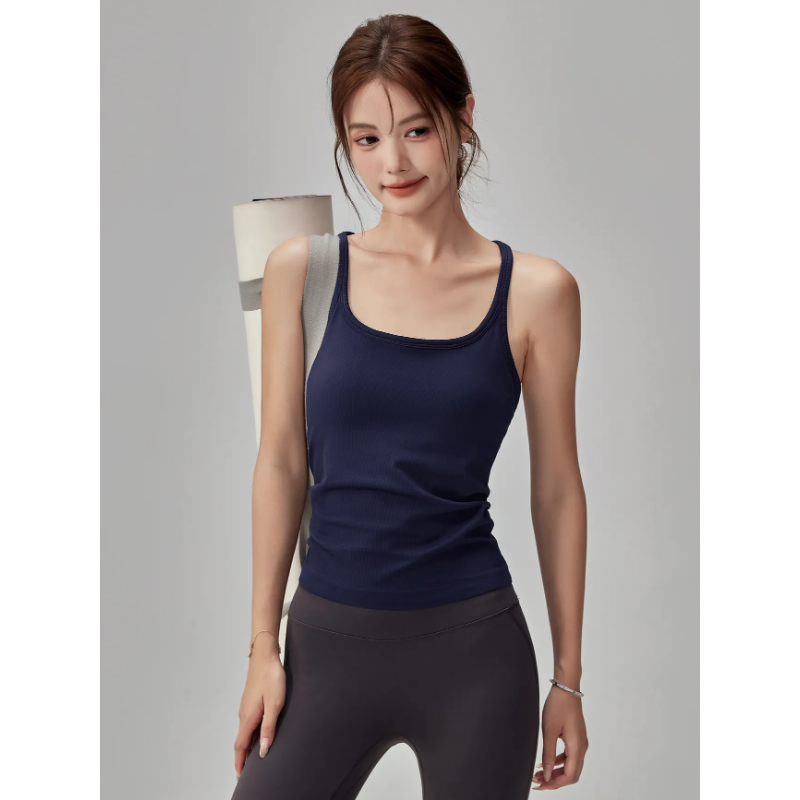 Seamless Ribbed Workout Tank Top - Kadınlar İçin Nervürlü Dikişsiz Atlet, Dahili