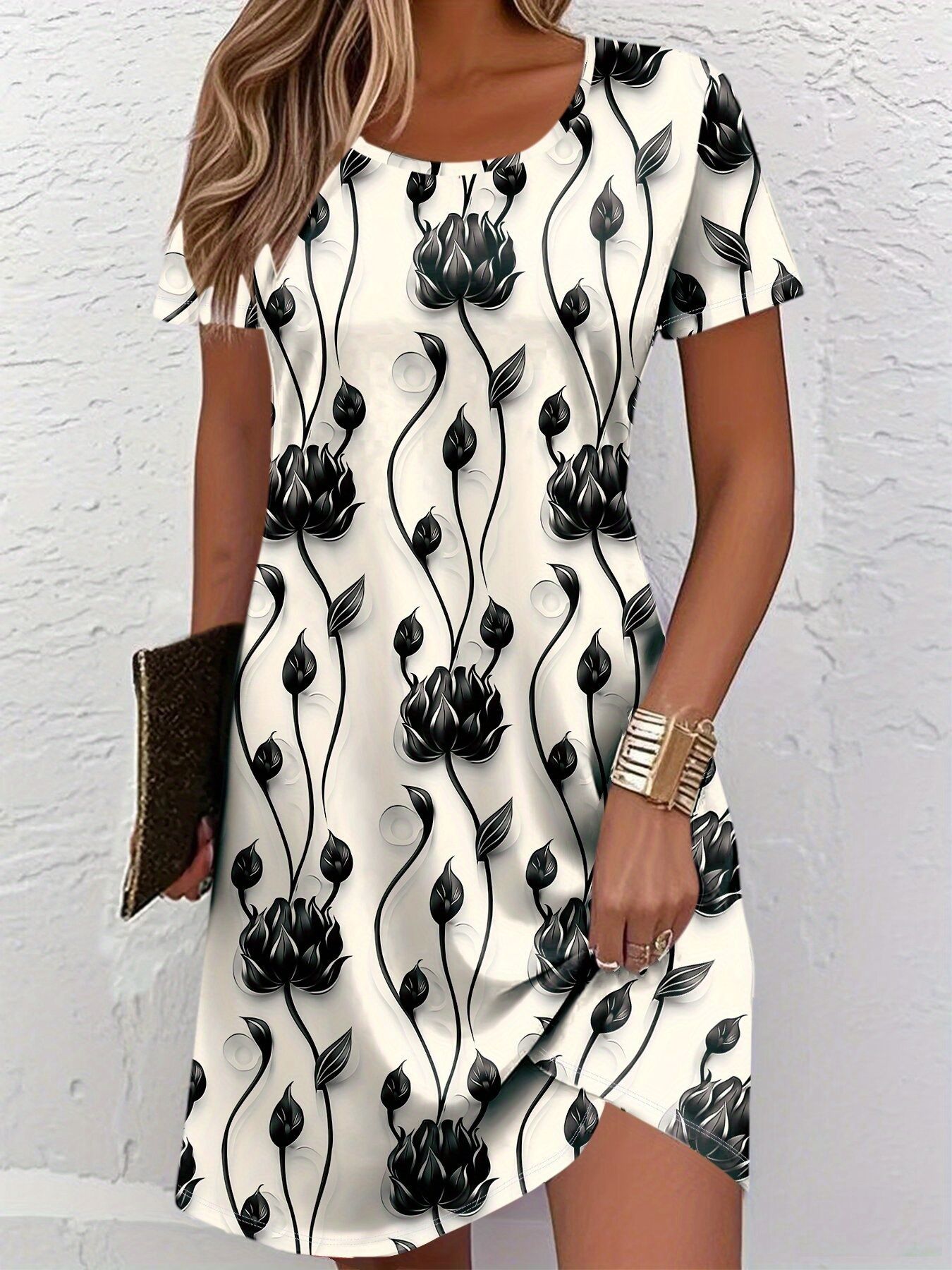 French Vintage Floral Midi Dress - Yeni Kadın İnce Yaz 3D Baskı