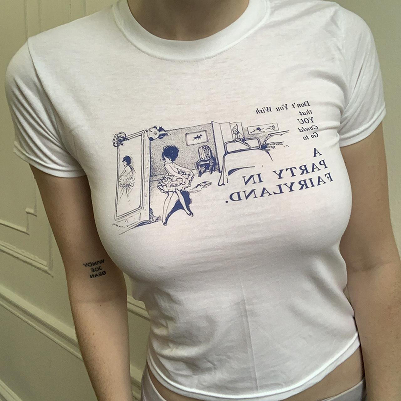 Y2K Graphic Baby Tee Crop - Y2k giysi gotik Emo kız kırpma