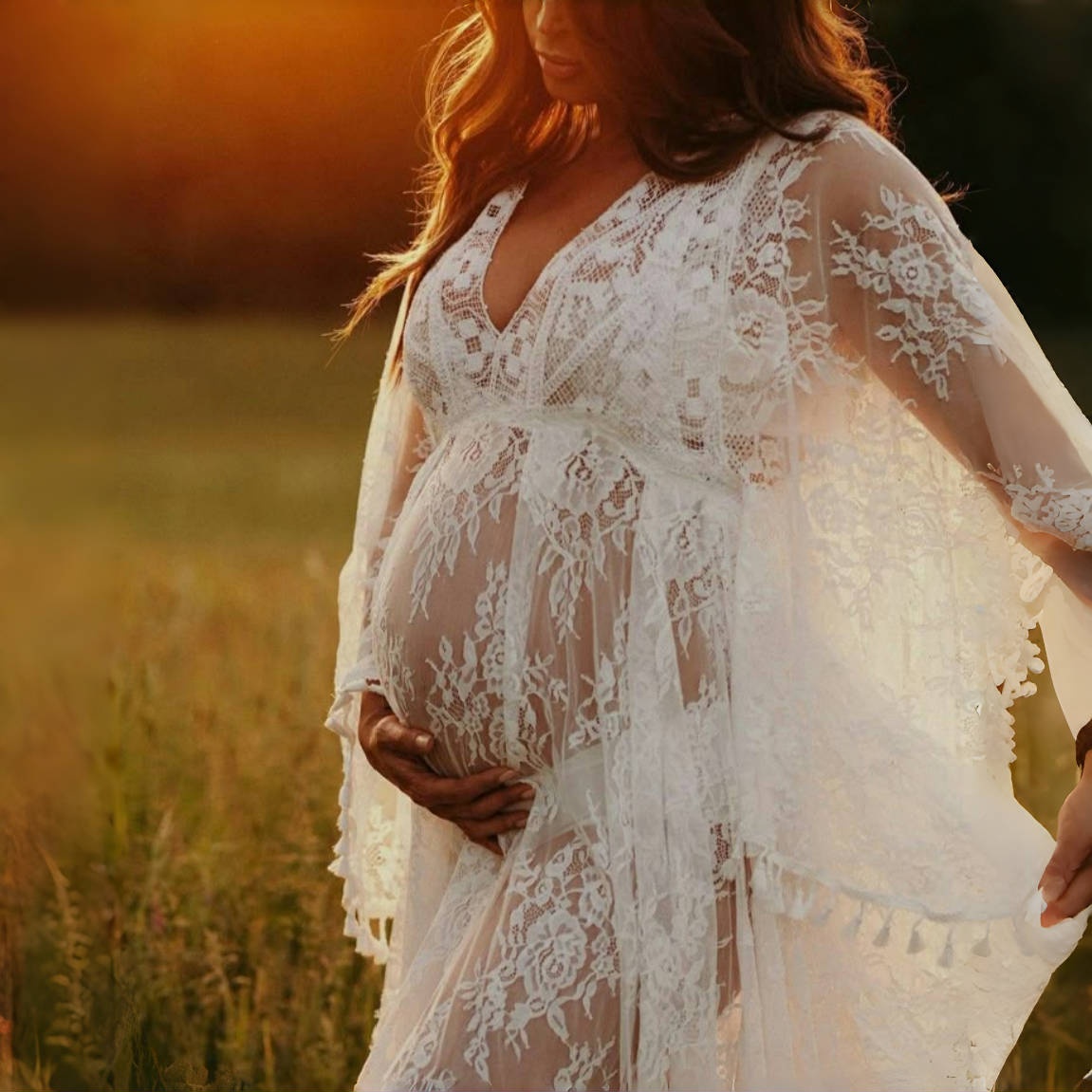Boho Summer Beach Maxi Dress - Boho Dantel Hamile Fotoğraf Çekimi Uzun