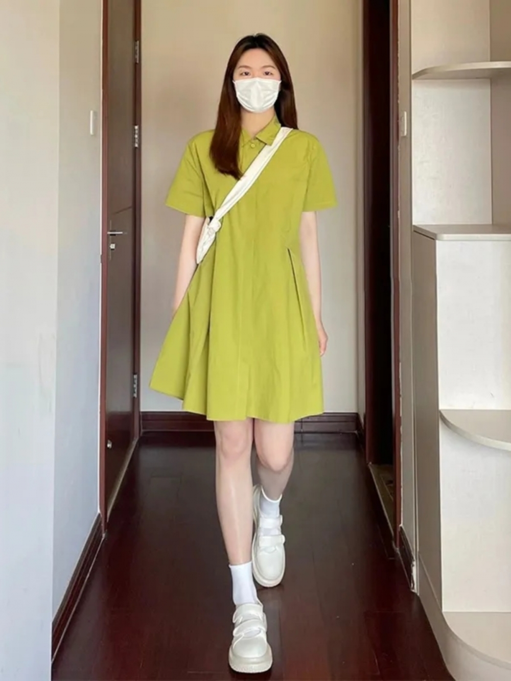 Korean Style A Line Shirt Dress - Artı Boyutu kadın Boyun Kısa Kollu