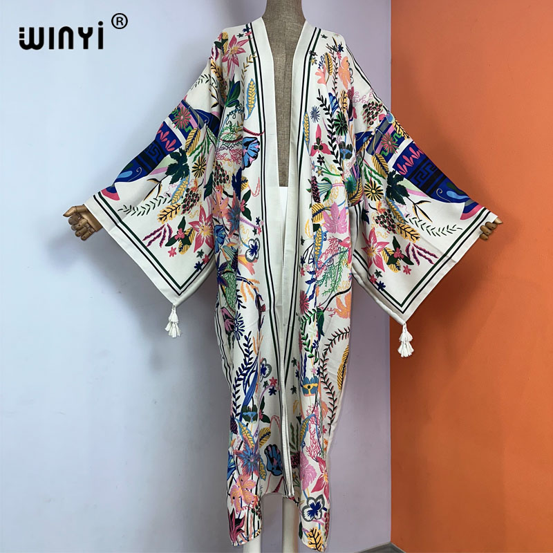 Boho Summer Beach Maxi Dress - WINYI kimono yeni boho plaj yaz