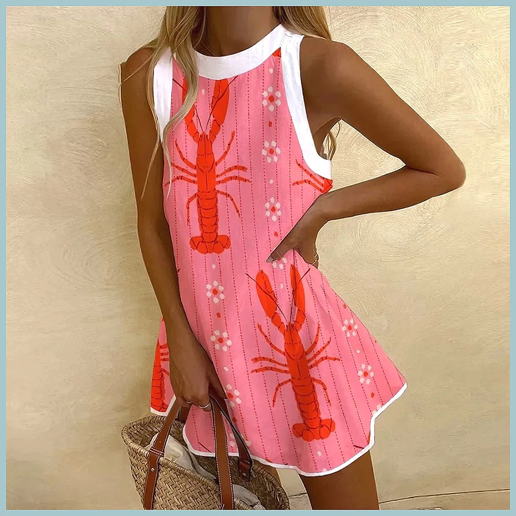 Dresses - Kadın Ananas Desenli Kolsuz Elbise -