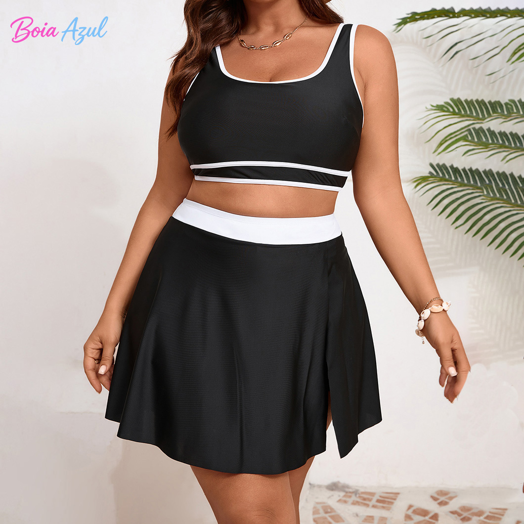 Dresses - Büyük beden siyah beyaz kontrast tankini