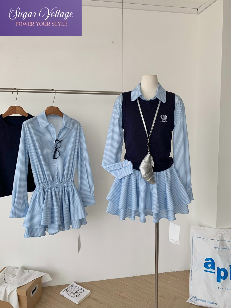 Korean Style A Line Shirt Dress - İlkbahar Sonbahar Kore Modası Kolej Tarzı