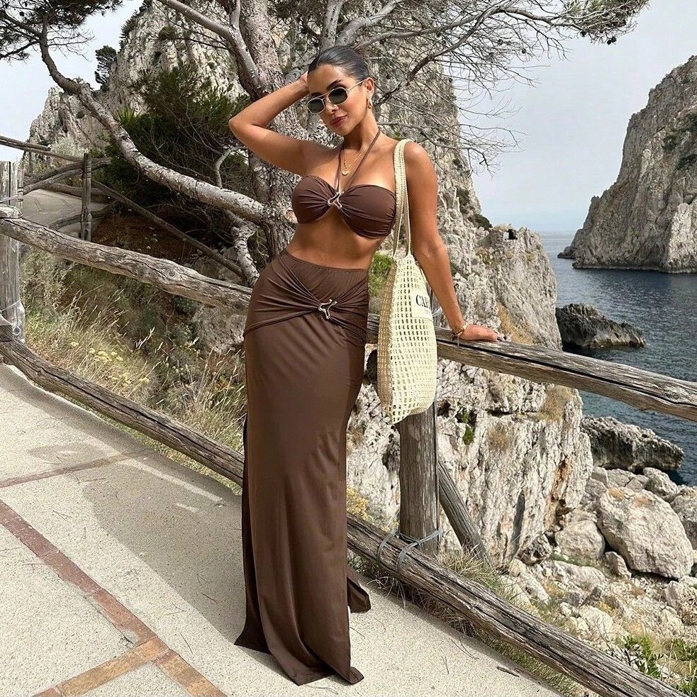 Swimwear - Kadın Kolsuz Tankini Bikini Boyundan Bağlamalı