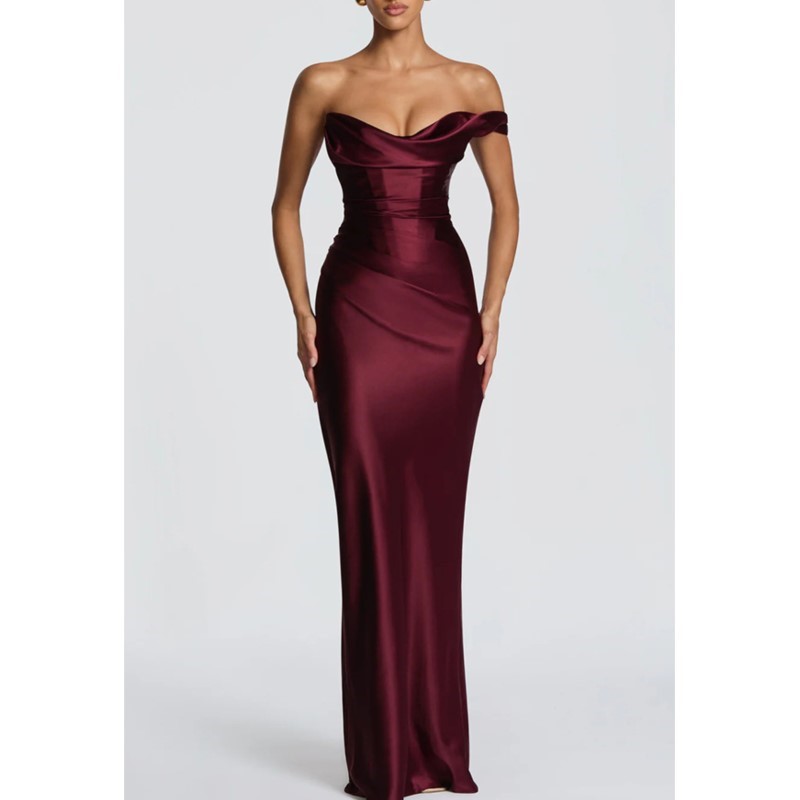 Elegant Satin Evening Gown Split - Seksi İnce Saten Elbise Zarif Şık