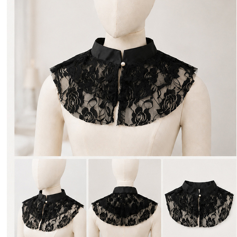 Dresses - Zarif Dantel Çiçekli Sahte Yaka Şal