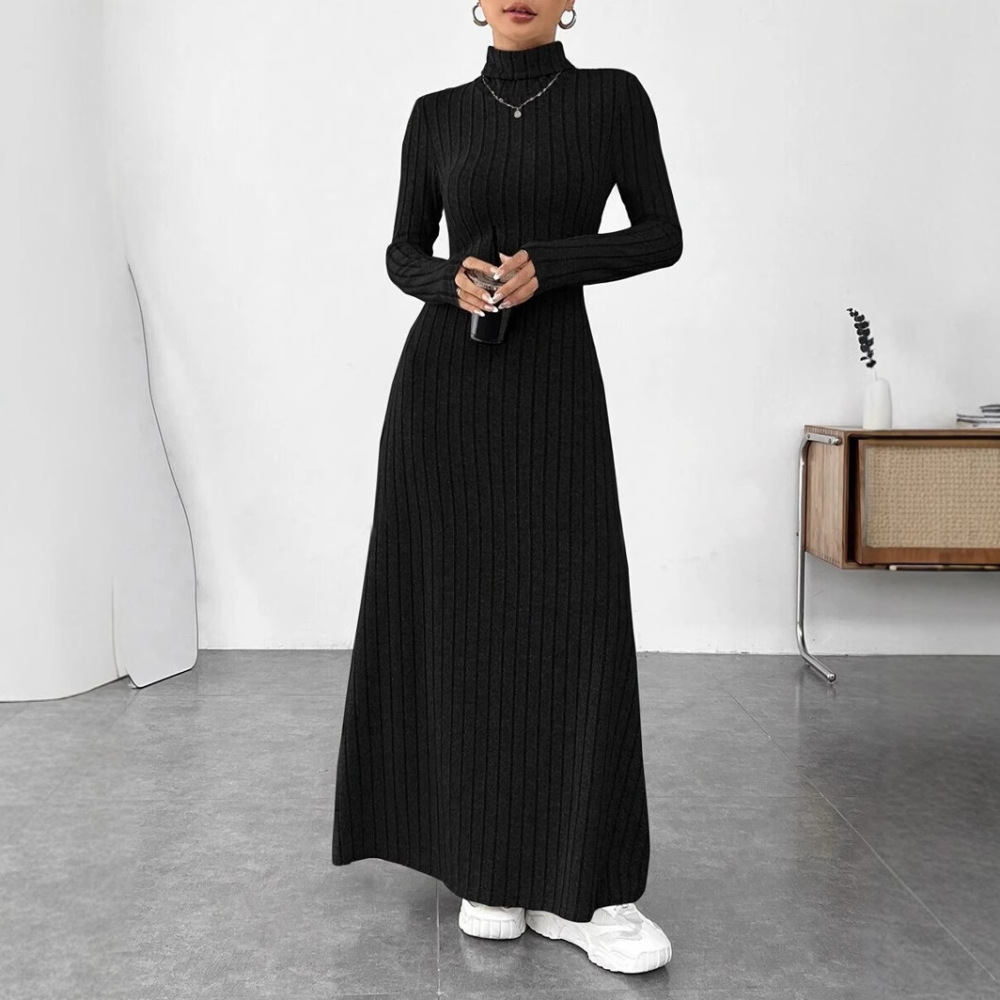 Şık Sonbahar Yüksek Yaka Uzun  - Bodycon Long Sleeve Ribbed Dress incelemesi ve fiyatı