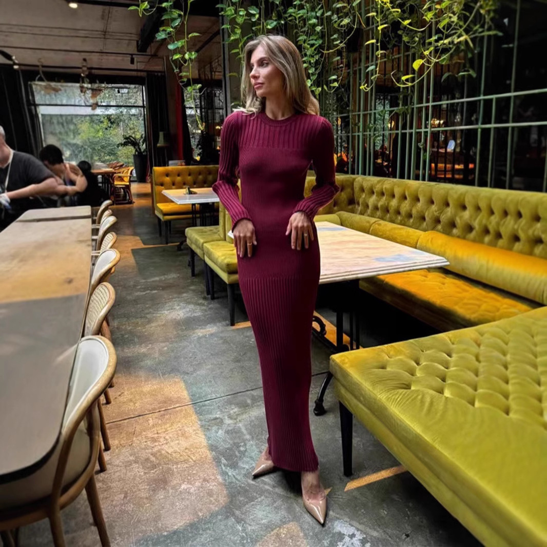 2025 İlkbahar Beyaz Haki Siyah - Bodycon Long Sleeve Ribbed Dress incelemesi ve fiyatı