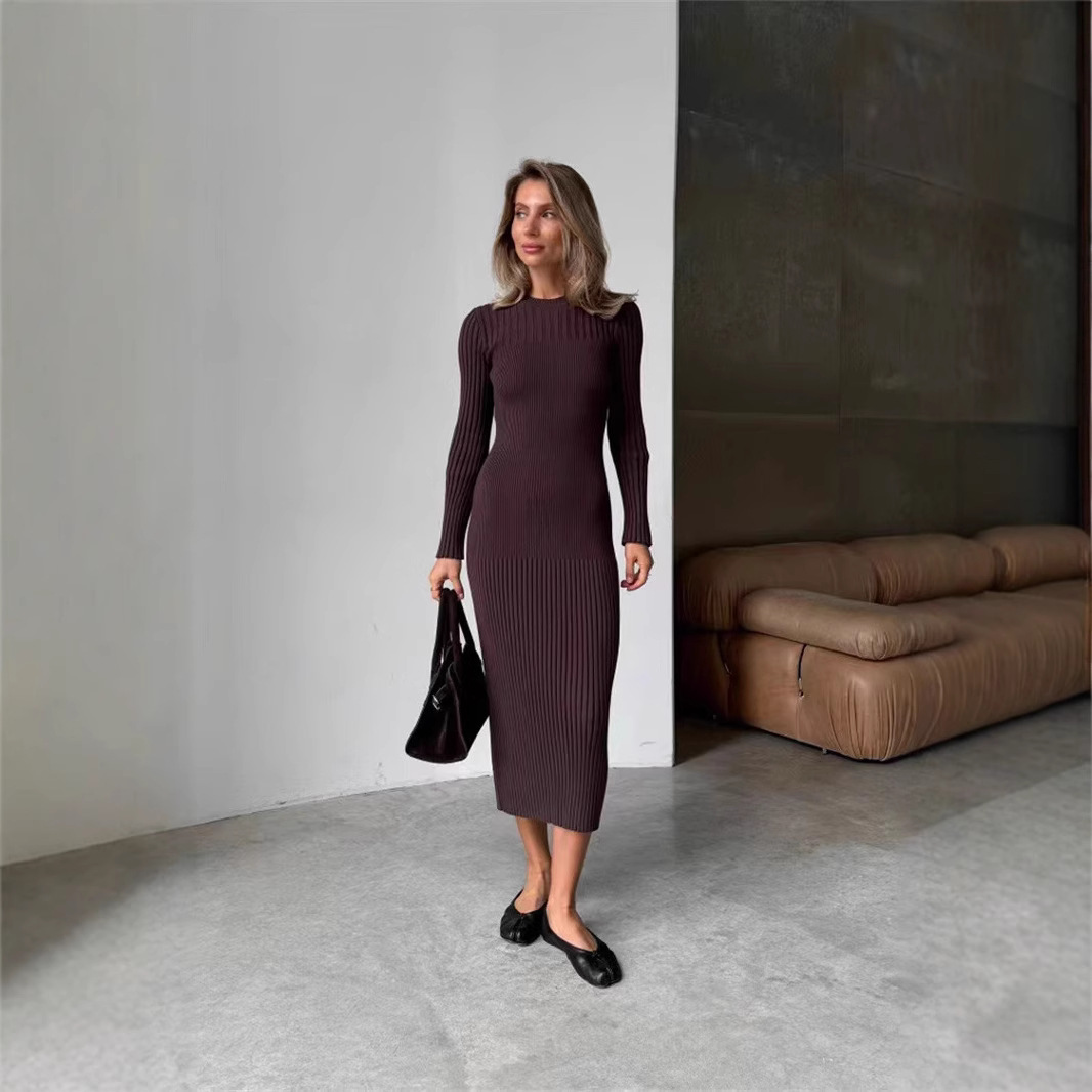 2025 İlkbahar Beyaz Haki Siyah - Bodycon Long Sleeve Ribbed Dress incelemesi ve fiyatı
