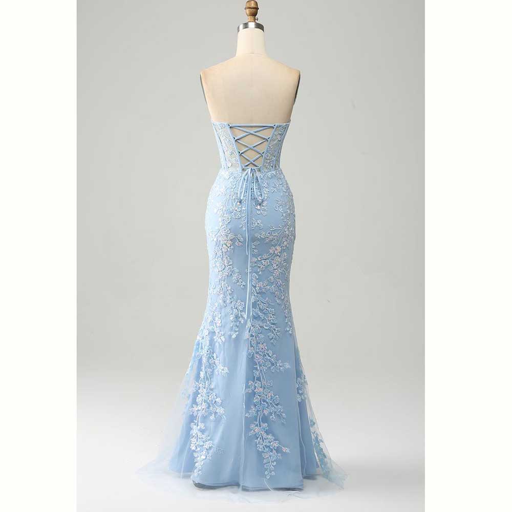 Zarif Açık Mavi Saten Kadın Ak - Elegant Satin Evening Gown Split incelemesi ve fiyatı