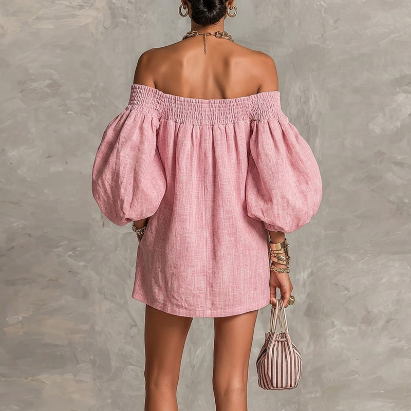 2026 Yaz Yeni Omuzları Açık Pu - Off Shoulder Puff Sleeve Sundress incelemesi ve fiyatı