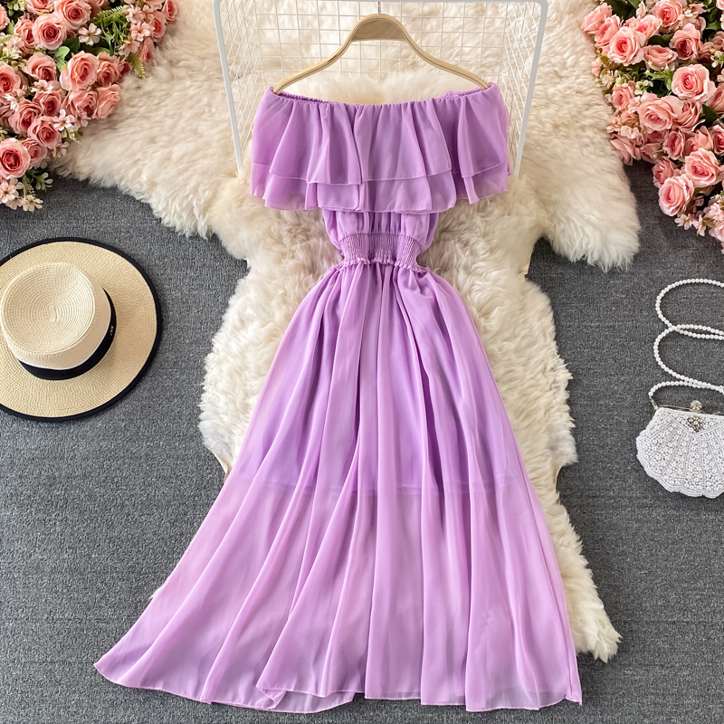 Sarı katı kadın plaj elbise kı - Off Shoulder Puff Sleeve Sundress incelemesi ve fiyatı