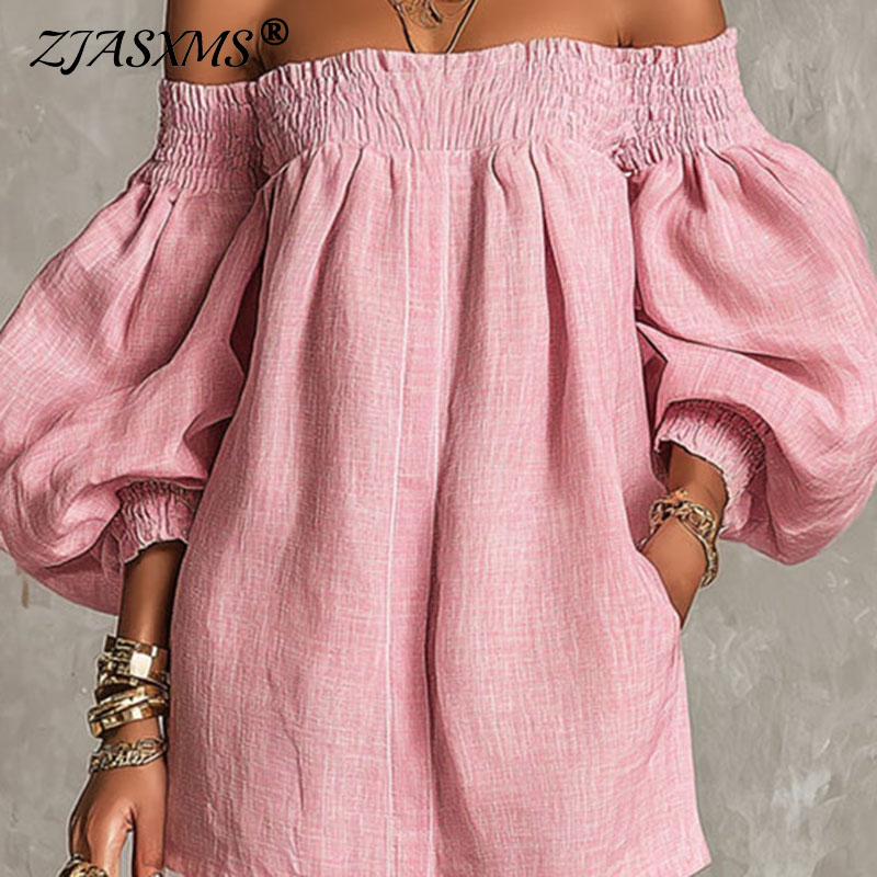Kadınlar İçin Tek Renk Omuzlar - Off Shoulder Puff Sleeve Sundress incelemesi ve fiyatı