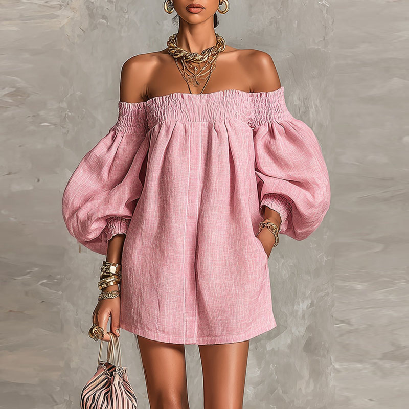 Kadınlar İçin Tek Renk Omuzlar - Off Shoulder Puff Sleeve Sundress incelemesi ve fiyatı