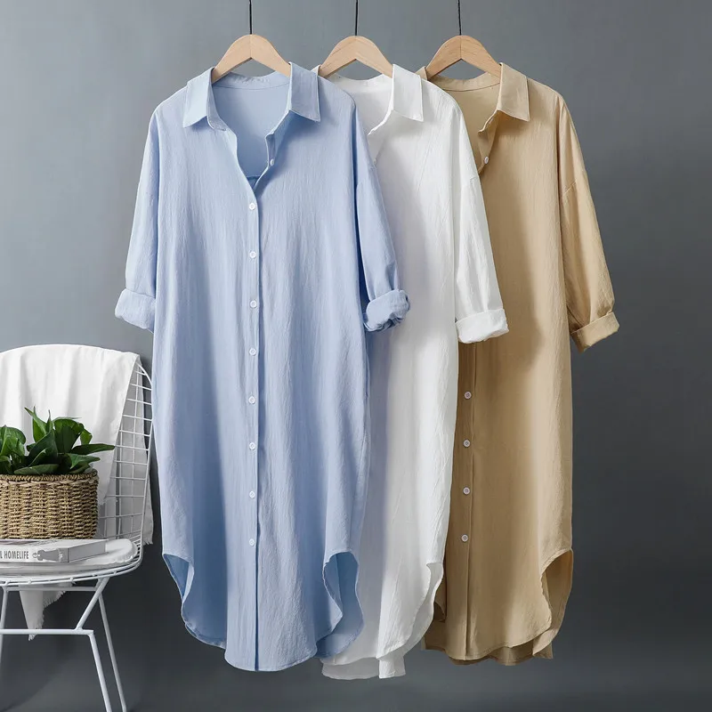 Yeni Pamuk ve Keten Kadın Uzun - Casual Loose Linen Shirt Dress incelemesi ve fiyatı