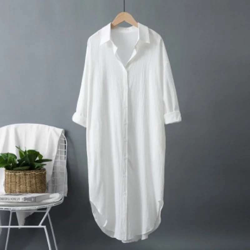 Yeni Pamuk ve Keten Kadın Uzun - Casual Loose Linen Shirt Dress incelemesi ve fiyatı