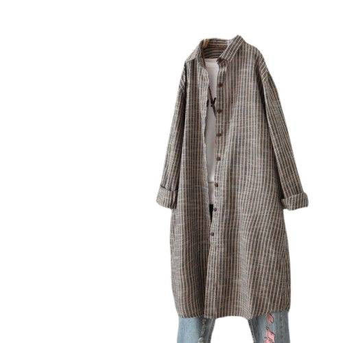 Vintage Pamuklu Keten Çizgili  - Casual Loose Linen Shirt Dress incelemesi ve fiyatı