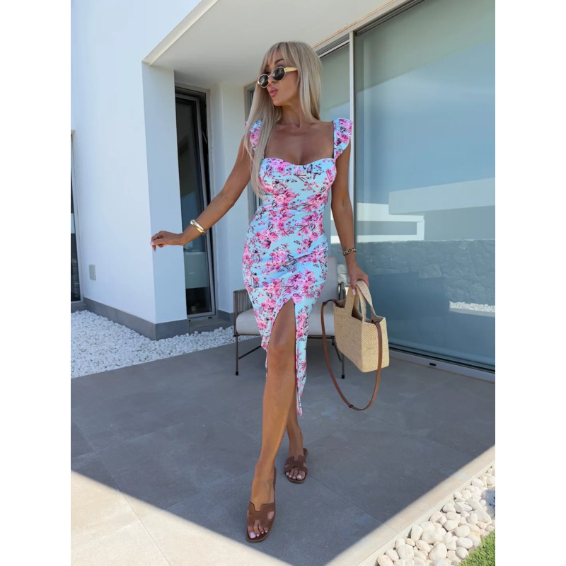 Kadın Çiçekli Fırfırlı Midi El - French Vintage Floral Midi Dress incelemesi ve fiyatı