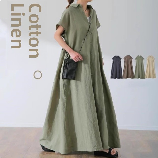 Bol Kesim Büyük Beden Yaka Det - Casual Loose Linen Shirt Dress incelemesi ve fiyatı