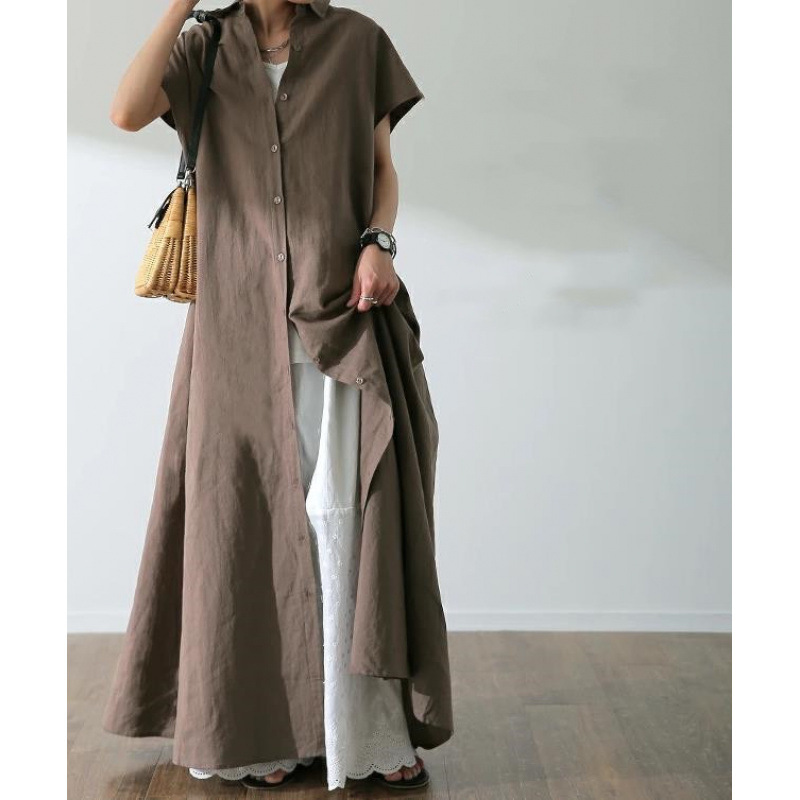 Bol Kesim Büyük Beden Yaka Det - Casual Loose Linen Shirt Dress incelemesi ve fiyatı