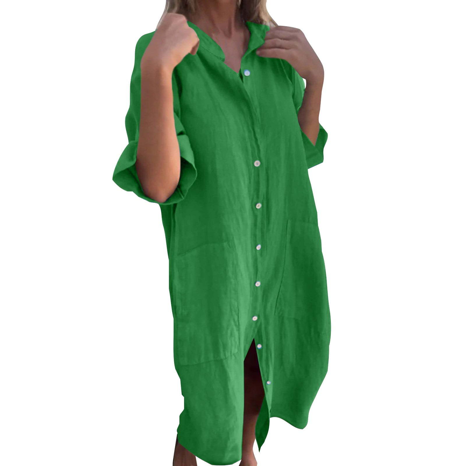 2025 Yeni Avrupa ve Amerikan İ - Casual Loose Linen Shirt Dress incelemesi ve fiyatı