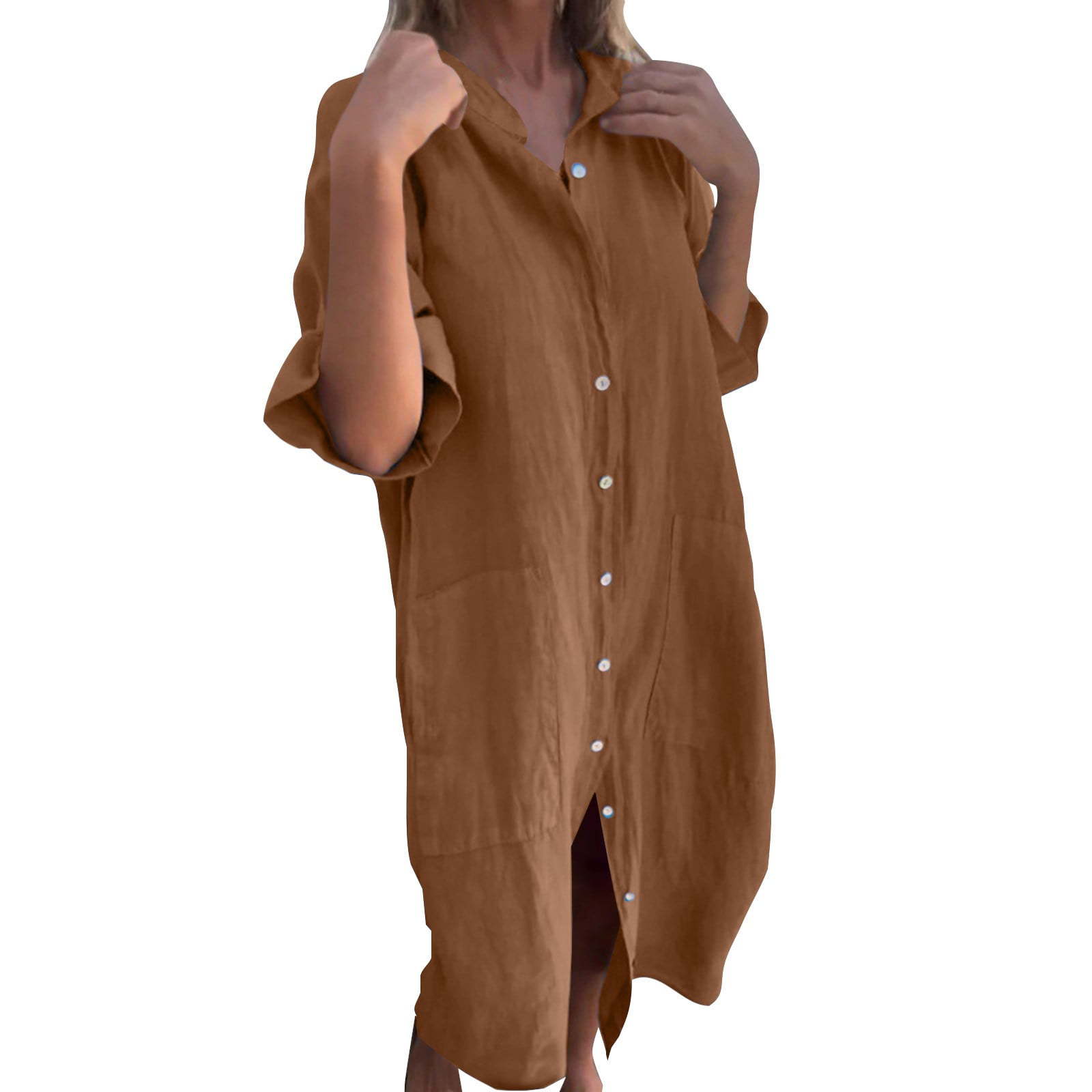 2025 Yeni Avrupa ve Amerikan İ - Casual Loose Linen Shirt Dress incelemesi ve fiyatı