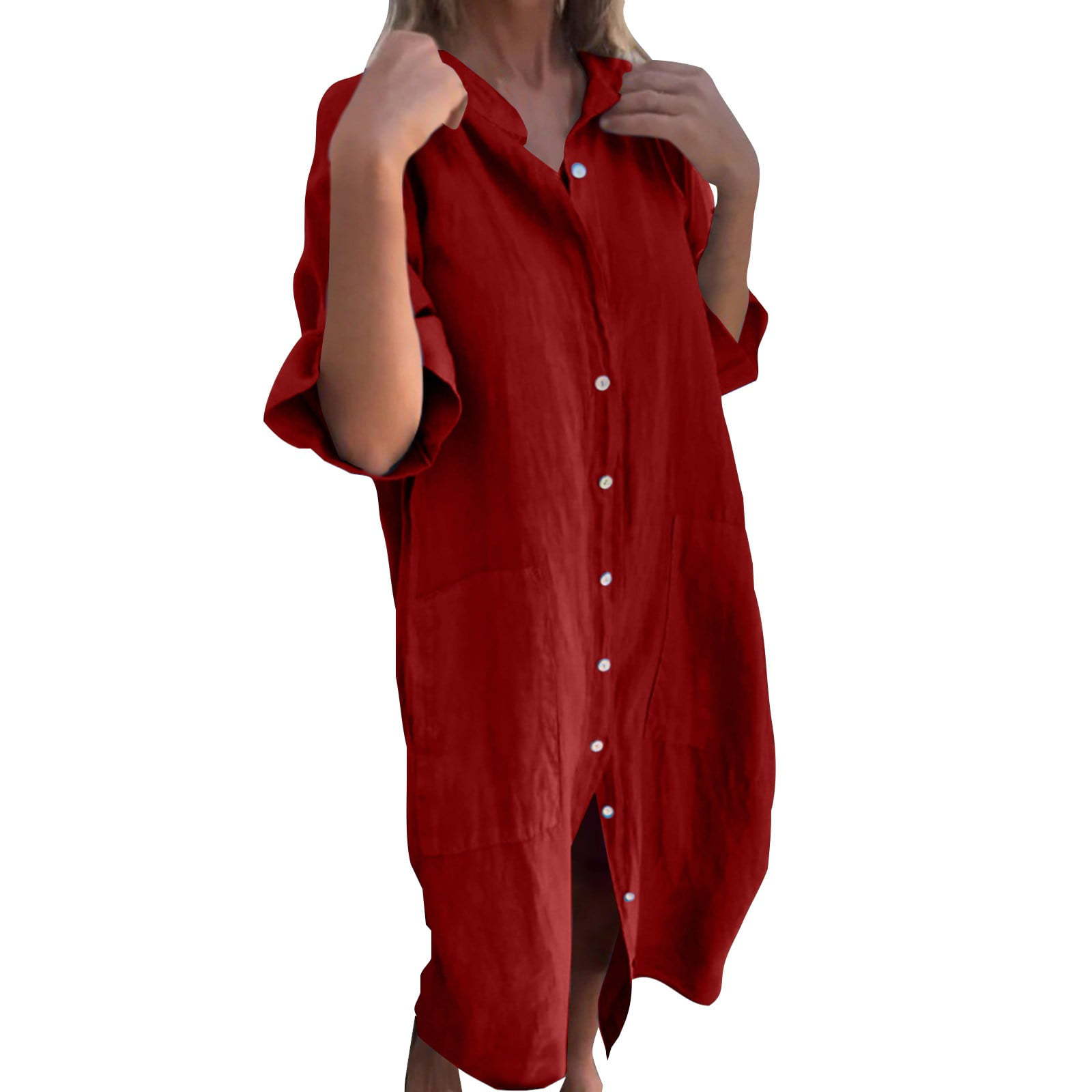 2025 Yeni Avrupa ve Amerikan İ - Casual Loose Linen Shirt Dress incelemesi ve fiyatı