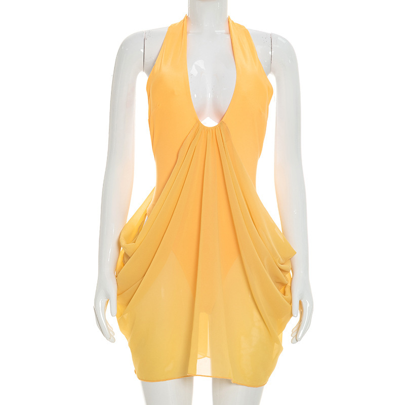 Hollow Seksi Mini Elbise Kadın - Y2K Backless Halter Mini Dress incelemesi ve fiyatı