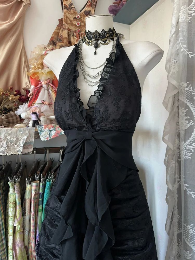 Y2k Vintage Halter Kolsuz Elbi - Y2K Backless Halter Mini Dress incelemesi ve fiyatı