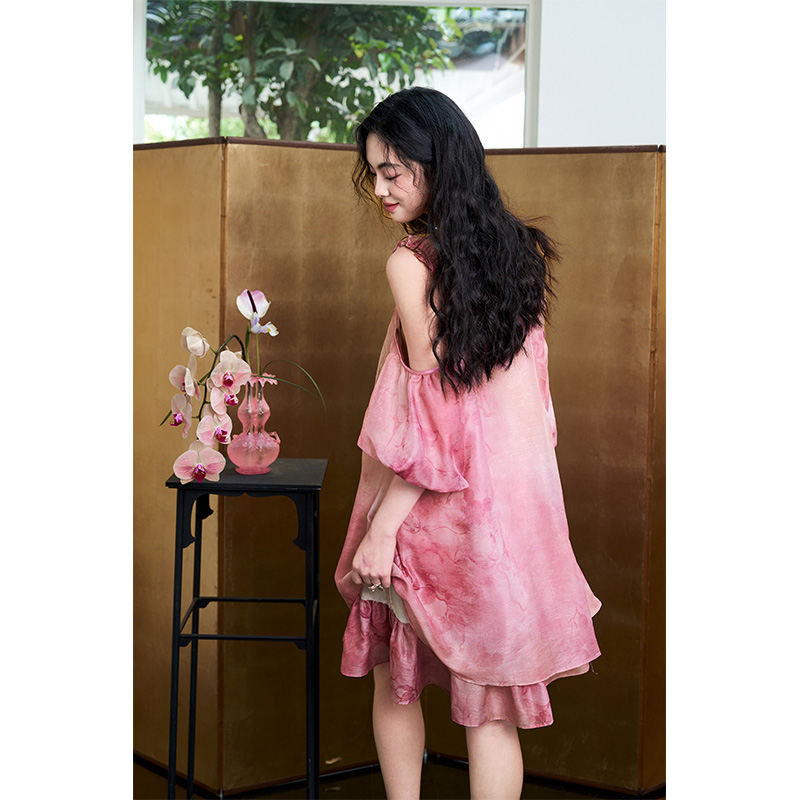 ELFSACK Kadın Tie-Dye Jakarlı  - Off Shoulder Puff Sleeve Sundress incelemesi ve fiyatı