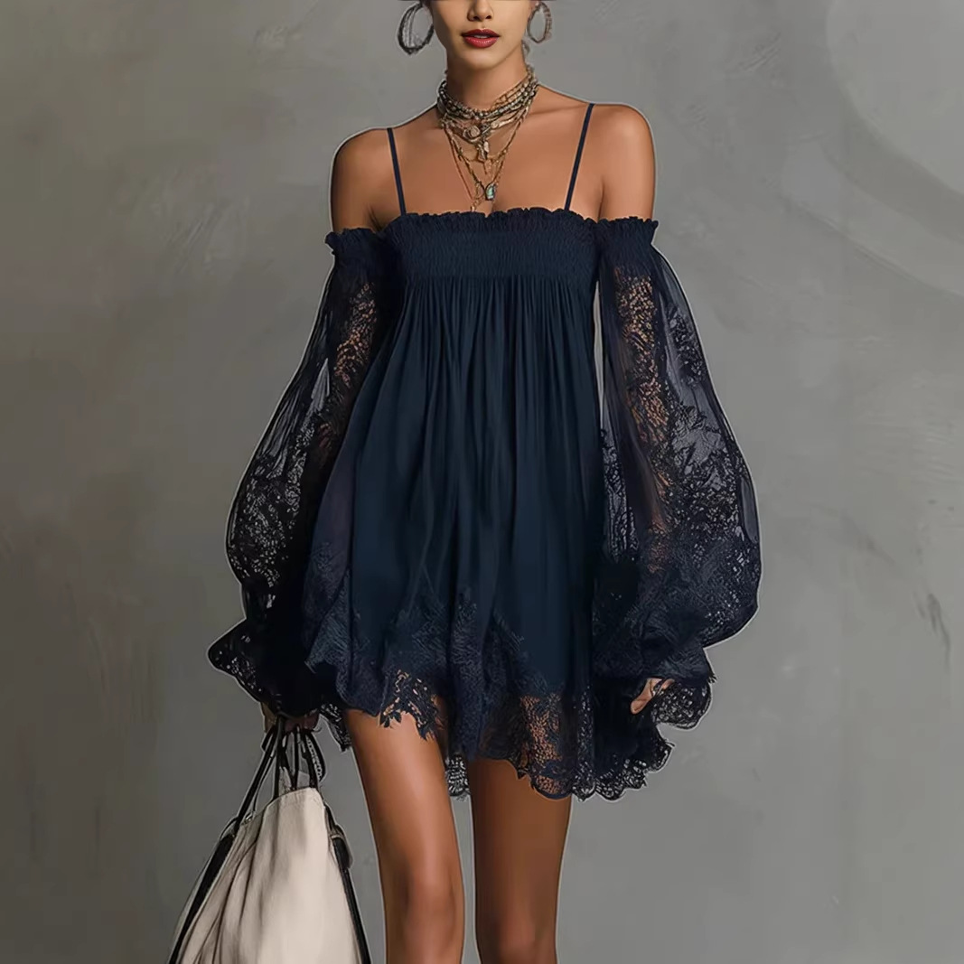 Omuzları Açık Dantel Mini Elbi - Off Shoulder Puff Sleeve Sundress incelemesi ve fiyatı