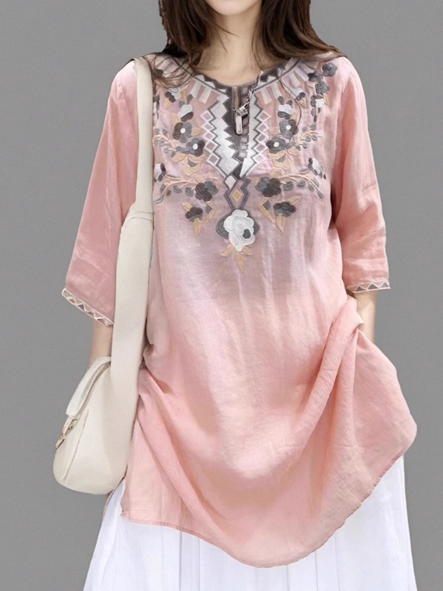 Zarif İşlemeli Keten Gömlek El - Casual Loose Linen Shirt Dress incelemesi ve fiyatı