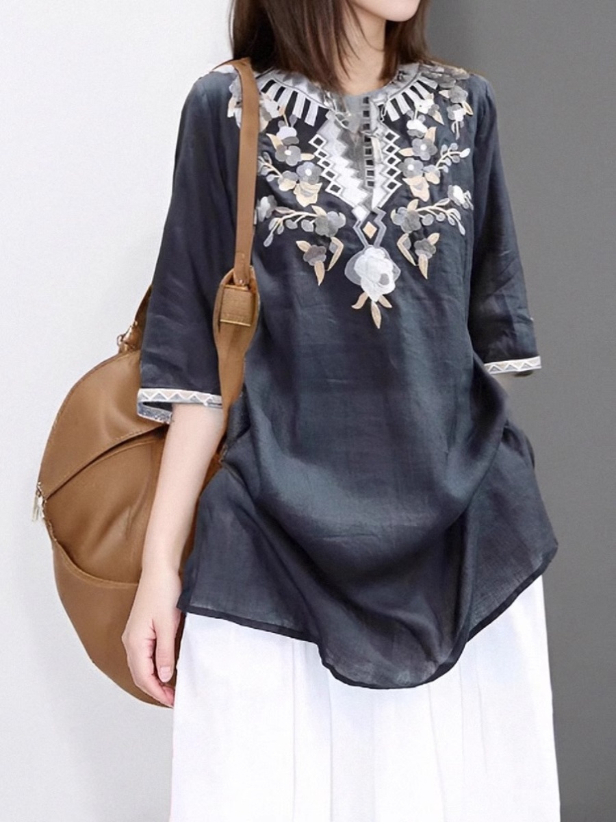 Zarif İşlemeli Keten Gömlek El - Casual Loose Linen Shirt Dress incelemesi ve fiyatı