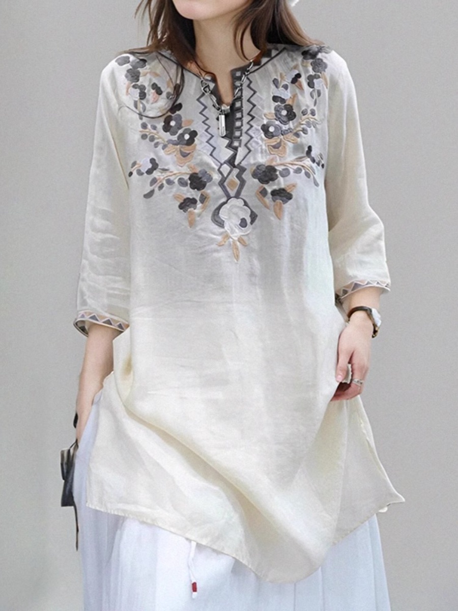 Zarif İşlemeli Keten Gömlek El - Casual Loose Linen Shirt Dress incelemesi ve fiyatı