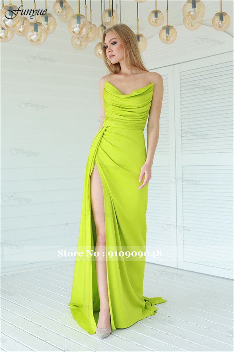 Zarif Straplez Abiye Elbiseler - Elegant Satin Evening Gown Split incelemesi ve fiyatı