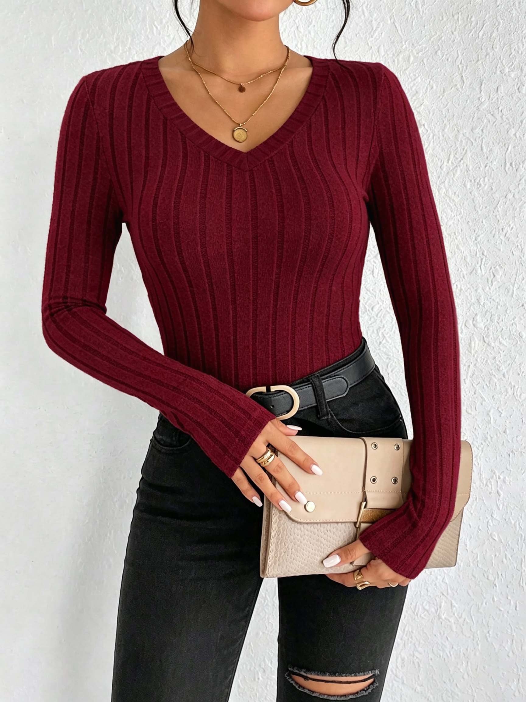Kadın Düz V Yaka Nervürlü Örme - Blouses incelemesi ve fiyatı