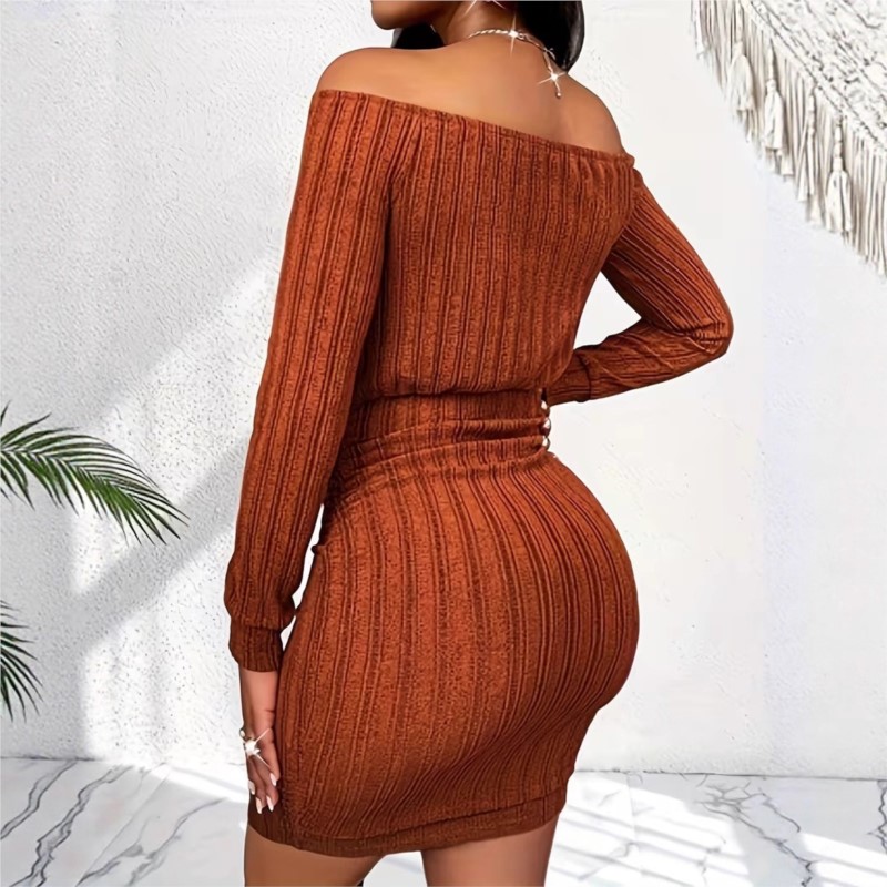 Kadın Moda Elbise İlkbahar Son - Bodycon Long Sleeve Ribbed Dress incelemesi ve fiyatı