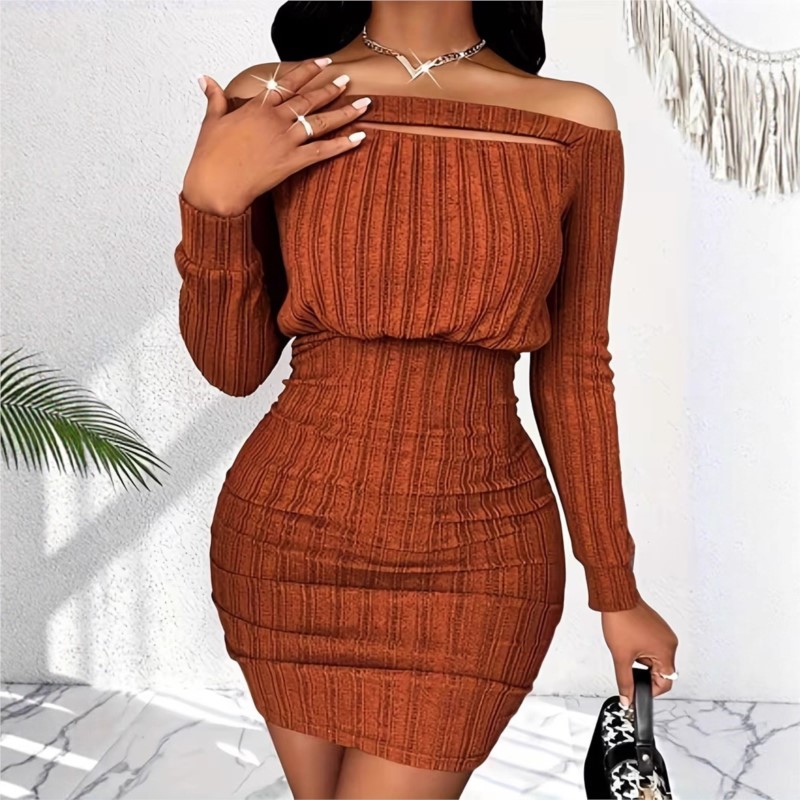 Kadın Moda Elbise İlkbahar Son - Bodycon Long Sleeve Ribbed Dress incelemesi ve fiyatı