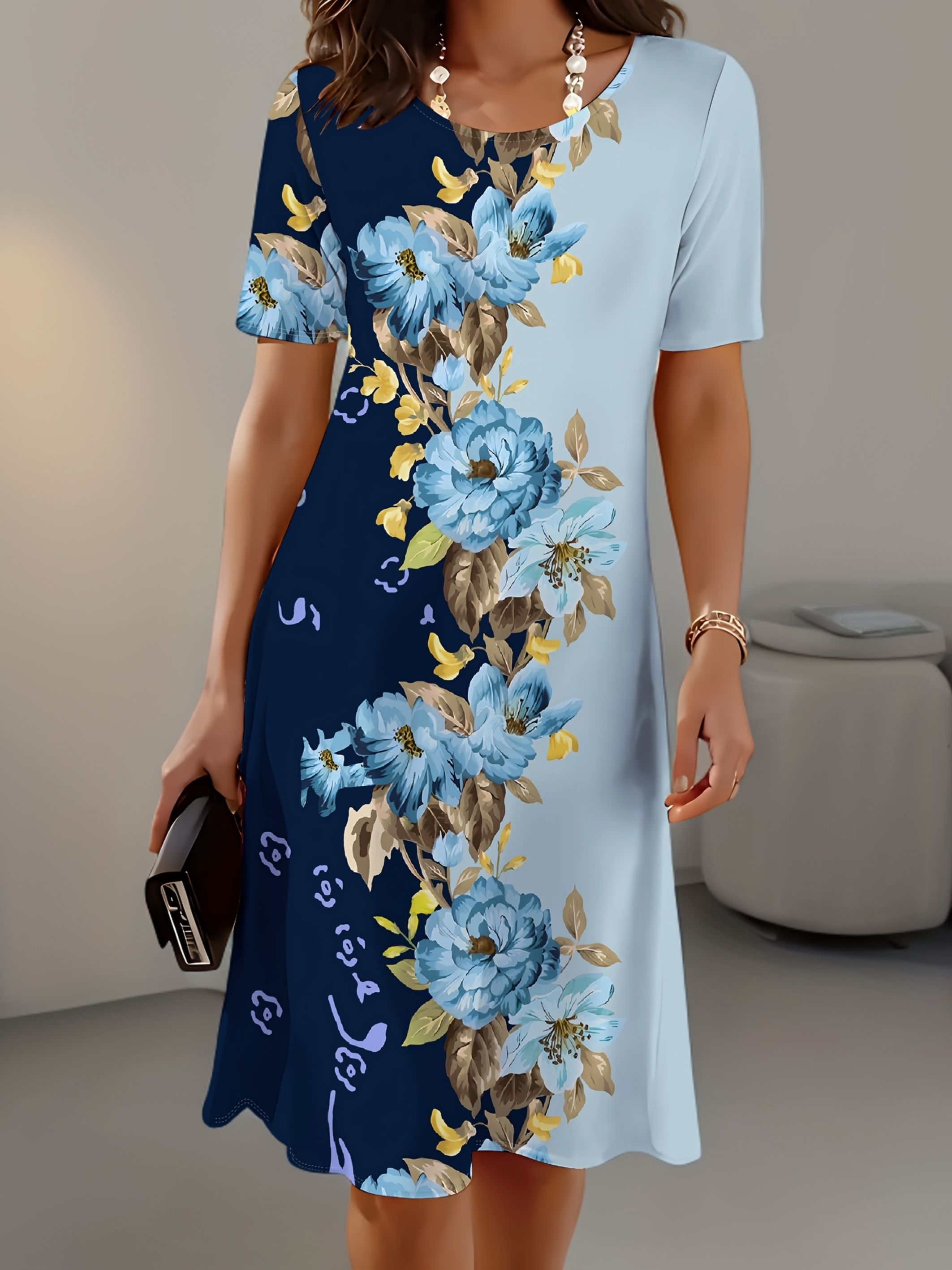 Yeni Kadın İnce Yaz 3D Baskı Ç - French Vintage Floral Midi Dress incelemesi ve fiyatı