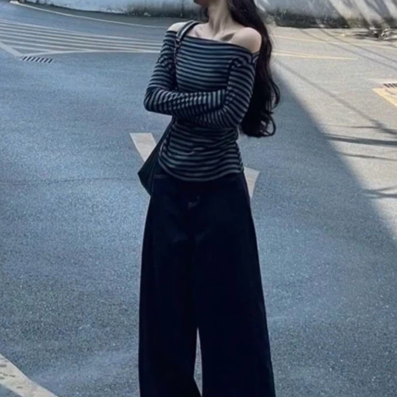 Kadınlar Vintage Çizgili Omuzl - Blouses incelemesi ve fiyatı