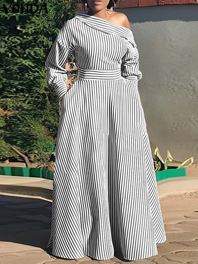 VONDA 2024 Kadınlar Zarif Çizg - Off Shoulder Puff Sleeve Sundress incelemesi ve fiyatı